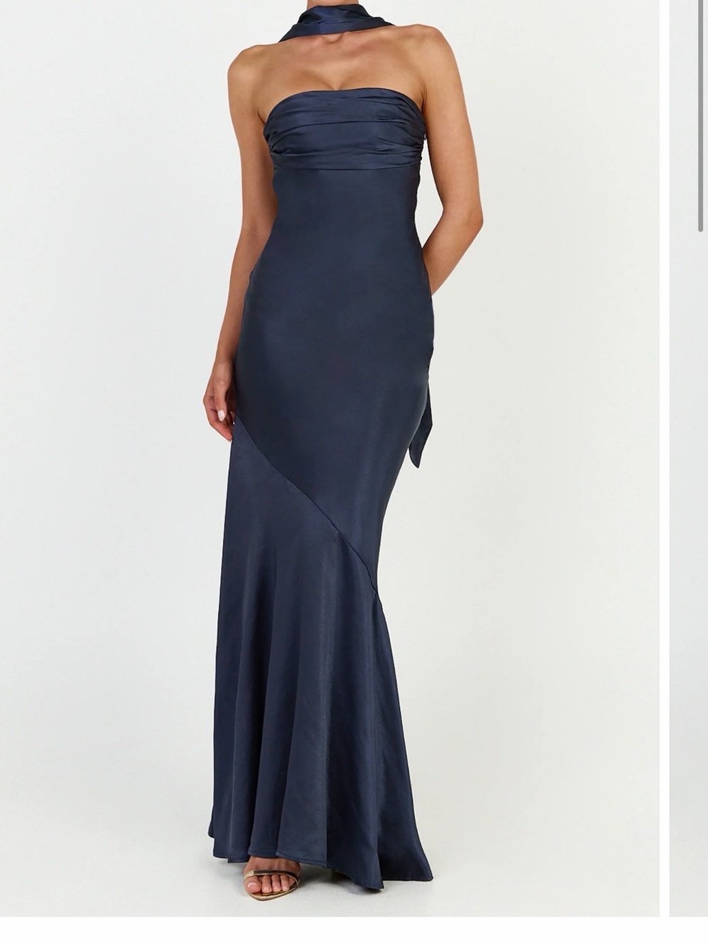 Showpo Strapless Midnight Blue Satin Gown